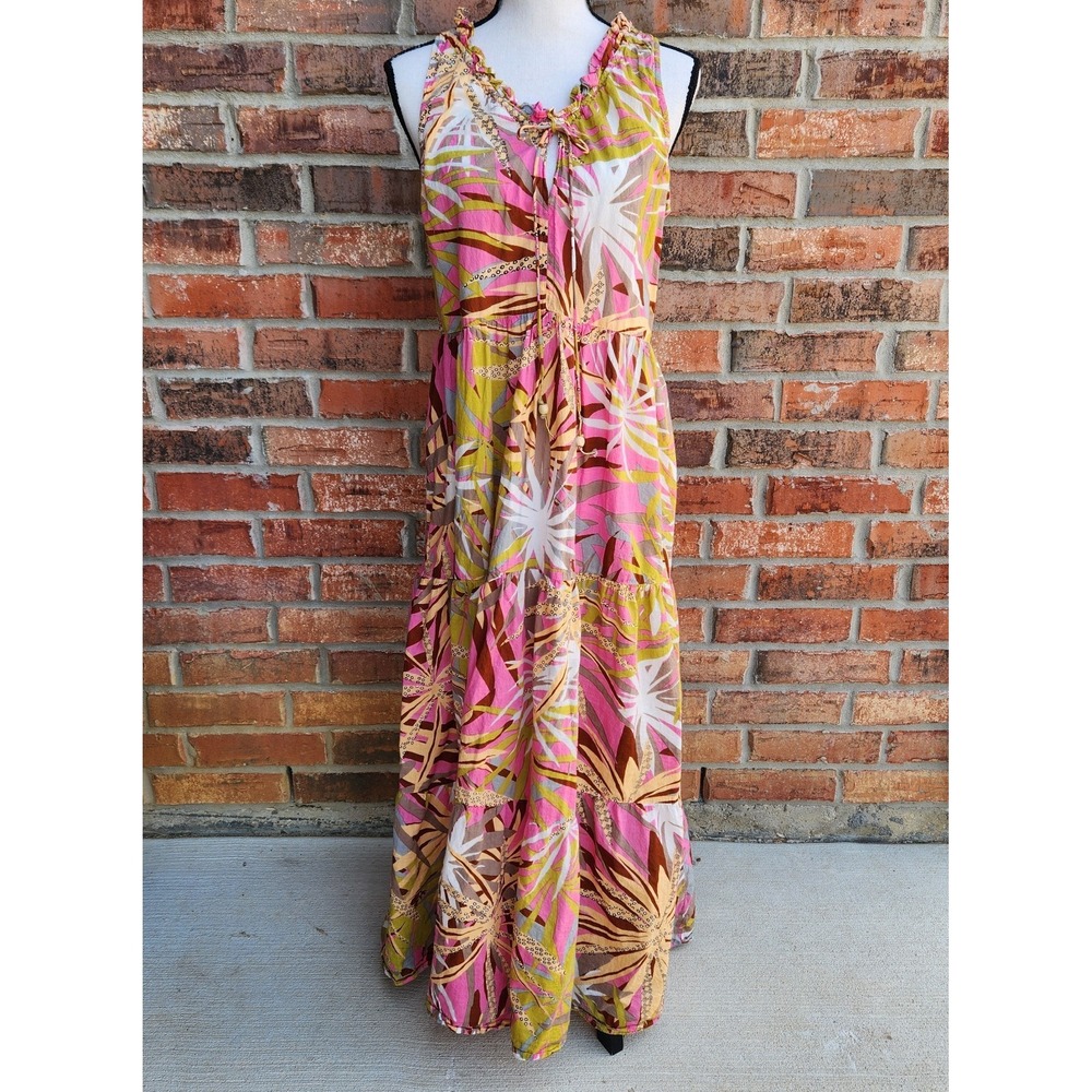 True Destination Womens XL Colorful Tropical Print Sleeveless Resort Maxi Dress